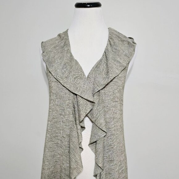 Lafayette 148 New York Womens M Heathered Open Front Sleeveless Cardigan Sweater - Picture 7 of 11